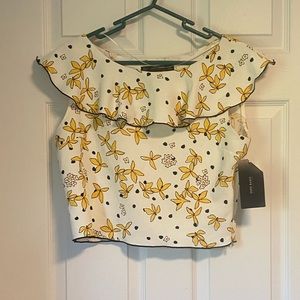 Zara Basics dressy crop top white, floral design